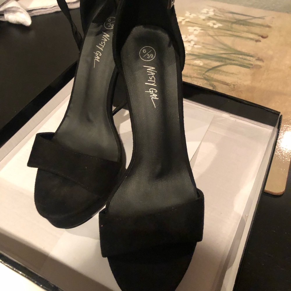 BRAND NEW Nasty Gal black suede heels UK 6